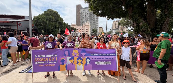 Pelo direito de viver, pelo fim da escala 6×1, pela soberania dos povos, contra a transfobia e o imperialismo, mulheres saem às ruas no #8M