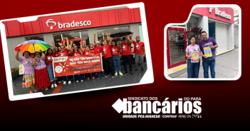 Com chuva e disposição, bancários e bancárias fazem Dia de Mobilização contra a política de demissões no Bradesco