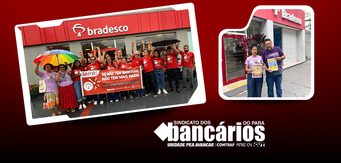 Com chuva e disposição, bancários e bancárias fazem Dia de Mobilização contra a política de demissões no Bradesco